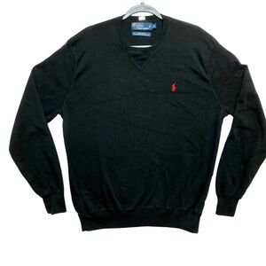 Polo Ralph Lauren Crew Neck Sweater Mens XL Black Red Polo Logo Pullover